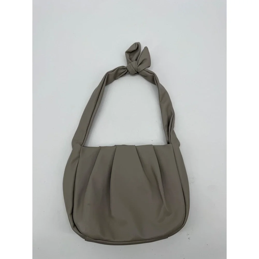 Banana Republic Taupe Gray Pleated Knotted Strap Faux Leather Shoulder Bag OS